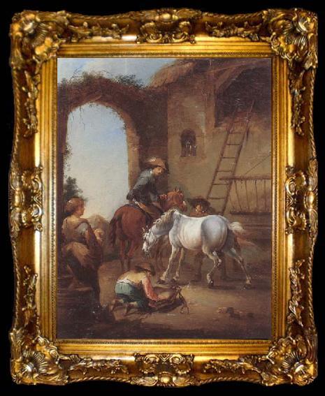 framed  unknow artist Horsemen saddling their horses, ta009-2